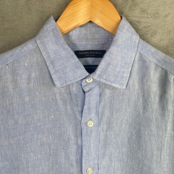 Banana Republic Blue Linen Short Sleeve Button Down Shirt Camden Fit MensSmall - Picture 3 of 5